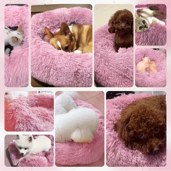 М'яке кругле ліжко для собак та котів, 50 см, рожеве. Легко миється, не слизьке, розмір L 50x50x20 см