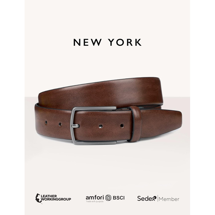 Чоловічий ремінь FENIX NEW YORK Toffee Brown (100 см), ширина 35 мм, екологічний матеріал, регульований розмір, гіпоалергенна пряжка, для костюмів та джинсів