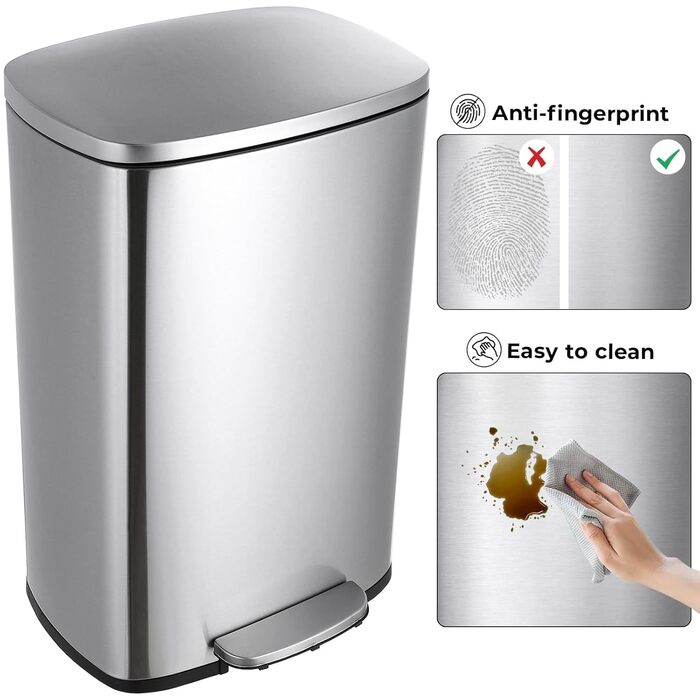 Відро для сміття LIFERUN 30л з кришкою, з м'яким закриттям, сталеве, з внутрішнім відром, для кухні, ванної кімнати, офісу