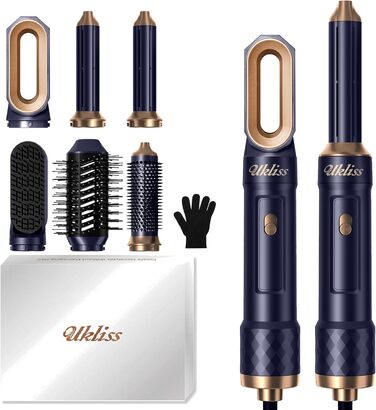 Фен-щітка UKLISS Pro 6-в-1: стайлер для волосся, об'єм, локони, сушка, термощітка, білий/блакитний