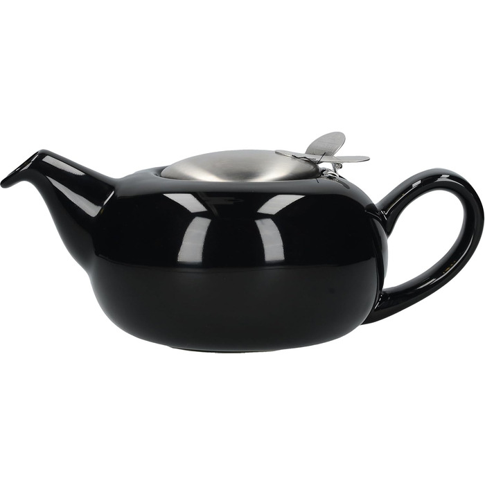 LONDON POTTERY Pebble Teapot with infuser for loose tea, stoneware, (2 Cup (500 ml), Black Glossy)