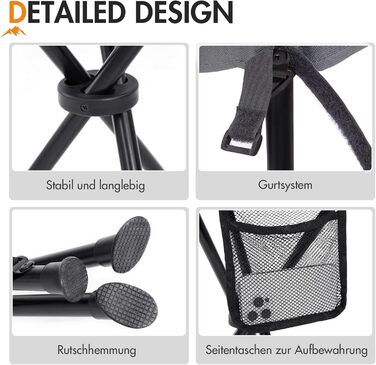 Складаний стільчик з кишенею Portal: легкий, міцний, для риболовлі, кемпінгу та пікніків (сірий)