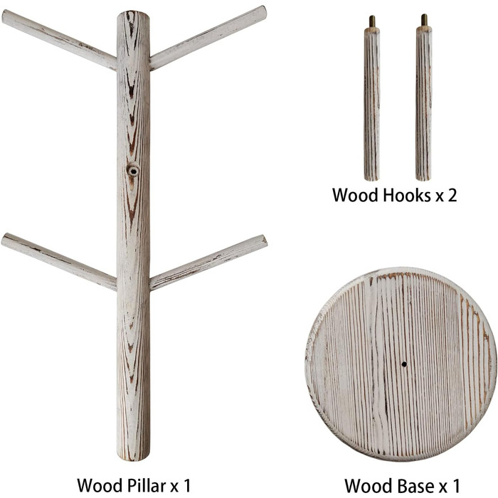 Dorho Cup Holder, Tree, Coffee Cup Holder with 6 Hooks, Wooden Cup Holder for Countertop, Coffee Bar Accessories and Organizer Station, White (Rustic White)