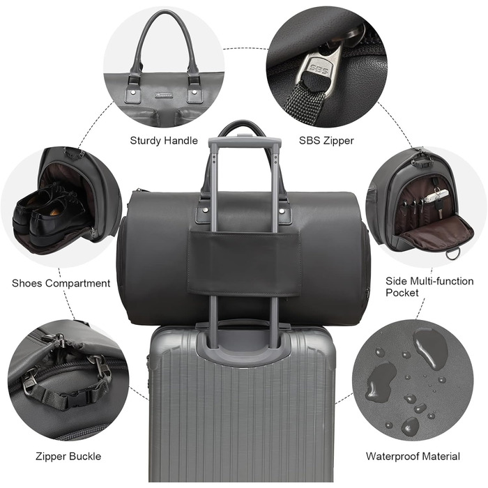 Modoker Convertible Garment Bag, Carry-on Luggage for Travel, Waterproof Garment Bag, Gifts for Men, Women, Business – 2-in-1 Hanging Suit, Duffel Bag, (A-gray)