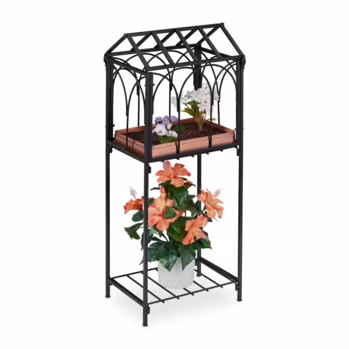 Relaxdays Metal Flower Shelf with Roof