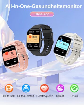 Розумний годинник Popglory для жінок та чоловіків, 100+ спортивних режимів, моніторинг здоров'я 24/7, Bluetooth, вимірювання тиску, пульсу, стресу, сну, будильник, калькулятор, крокомір, сумісний з Android та iOS, чорний