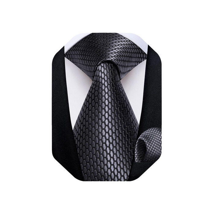 Чоловіча краватка DiBanGu в клітку з шовку, комплект з нагрудною хусткою, запонками та затискачем для краватки в подарунковій коробці для весілля та бізнесу, димчасто-сірий