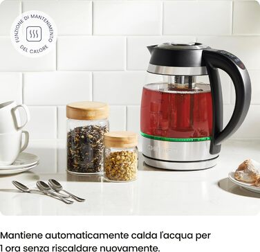 Електричний чайник Chefman 1.8L з нержавіючої сталі, автоматичне вимкнення, захист від перегріву, скло Borosilikat, функція підігріву