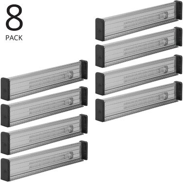 mDesign Adjustable Drawer Organizer – Practical Drawer Organizer for Cabinets and Dressers – Flexible Plastic Drawer Divider – 8-Piece Set – Smoke Grey and Black
