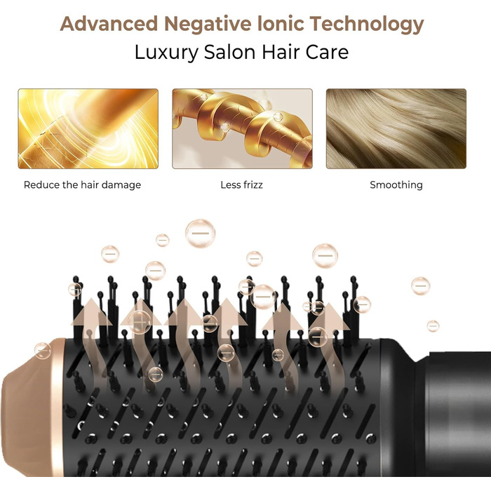UKLISS Фен-щітка 6 в 1: Локони, об'єм, випрямлення та сушка - 1000W. Набір для створення зачісок з автоматичним завиванням, щітка-фен, круглі щітки, випрямна щітка (Чорний)