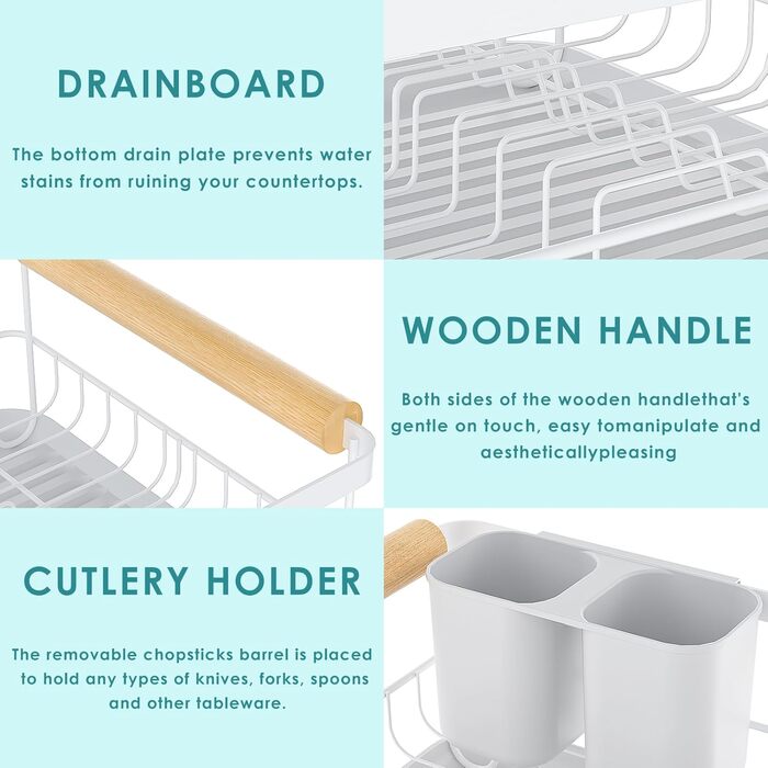 Dish Drying Rack, Dish Basket, Dish Drying Rack, Dish Drainer, Dish Drying Rack for Kitchen Counter Sink Organizer (White)