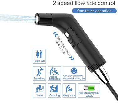 Portable Bidet Travel Bidet Sprayer, Electric Bidet, Portable Jet for Toilet, Bathroom and Outdoor Hiking, Muslim Shower Sprayer with 2.3 Liter Water Tank (Black, 2.3 Liter)