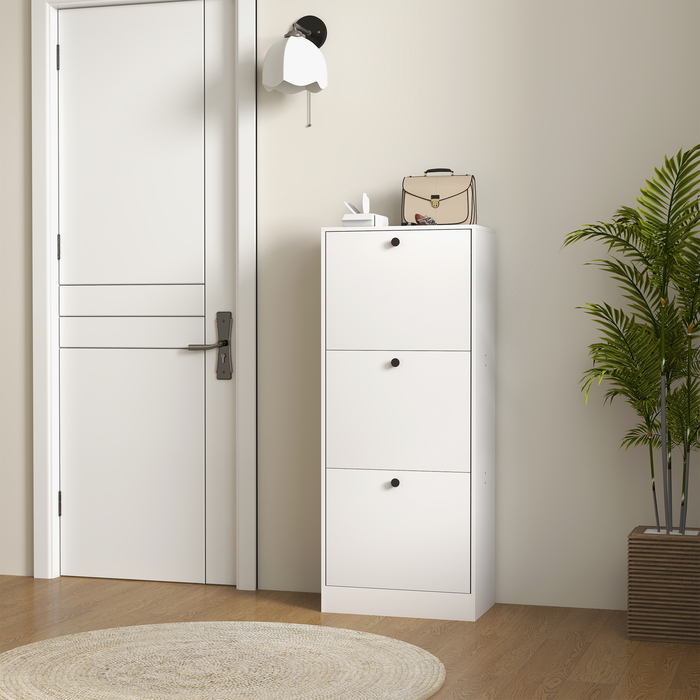 HOMCOM Shoe Cabinet with 3 Flaps, Shoe Storage Bench, Shoe Rack with Adjustable Partition, Narrow Shoe Chest for 12 Pairs of Shoes, 47 x 28 x 115 cm, White | Aosom