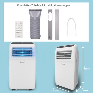 Мобільний кондиціонер SHINCO 3,5kW з випускним шлангом, охолодження/вентиляція/зневоложення, для приміщень до 90м³, білий (12000BTU)