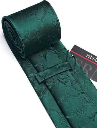 Краватка для чоловіків HISDERN з кишеньковим хустинкою, патерн пейслі, формальний стиль, класична краватка та комплект кишенькових хустинок для чоловіків, N-Зелений-2