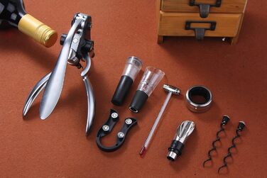 Corkscrew, GWCLEO Luxury Wine Opener with Elegant Gift Box, Sommelier Set with Bottle Opener, Foil Cutter, Wine Aerator, Drip Rings, Wine Stoppers, Wine Pourer, Wine Thermometer, Wine Vacuum Pump