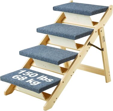 Дерев'яна сходинка для домашніх тварин VEVOR, 2-в-1, складана, для собак та котів, 4 сходинки, до 68 кг