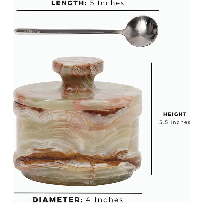 Radical Marble Salt Cellar with Lid, 8.9 cm, Green Onyx, Handcrafted Spice Jar for Kitchen, Ideal Salt Container, Salt and Pepper Holder, and Rock Salt Holder