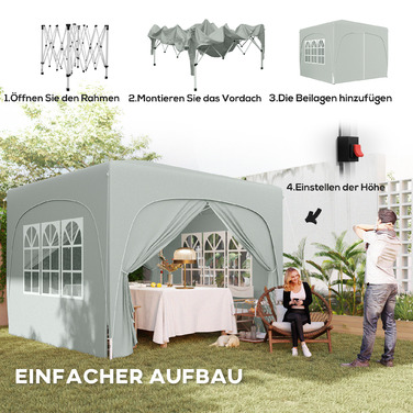 Outsunny 3x3m Gazebo, Water-Resistant, Stable, Winter-Proof, Pop-Up Folding Gazebo, UV Protection 50+, Foldable Party Tent, Garden Tent with 4 Side Walls, Bag, Garden Gazebo for Camping, Garden, Light Gray | Aosom