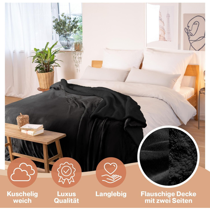 Плед з м'якої шерпи Blumtal Premium, 230x270 см, чорний - сертифікат Oeko-Tex