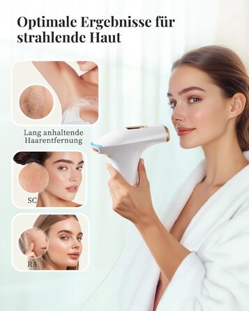Пристрій для епіляції IPL Haarlosy - безболісна епіляція, 9 рівнів, 999,900 імпульсів, для жінок та чоловіків, тіло, ноги, зона бікіні, пахви. Білий