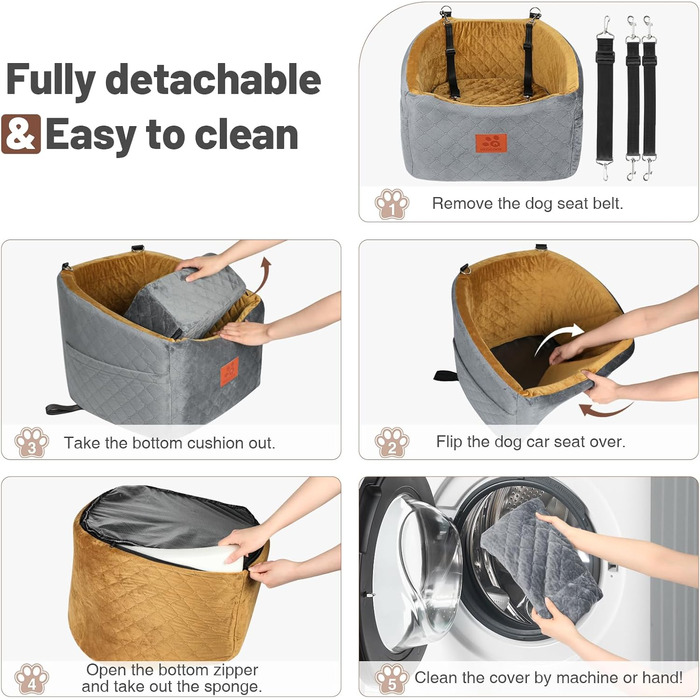 Автокрісло для собак HEGGOOE, сіро-коричневе, з пам'яті піною, для маленьких та середніх порід, з кишенями та страхувальними ременями