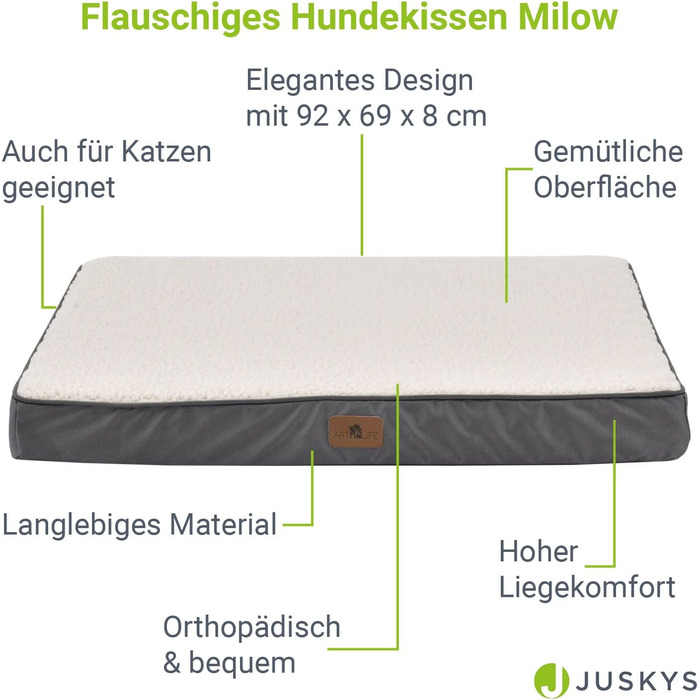 Ортопедичне ліжко для собак Juskys Milow, 76x51 см, знімний чохол, для маленьких собак, сірий, 69x92x8 см, бежеве