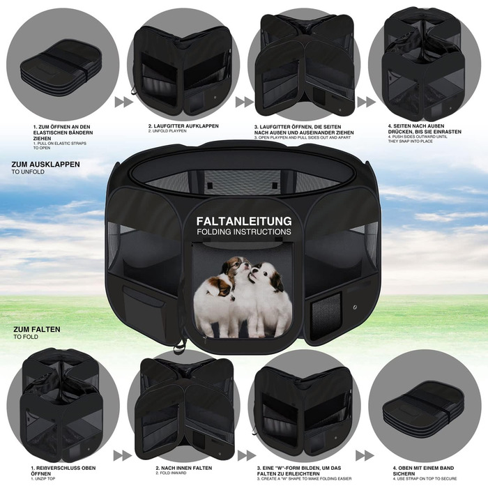 All Pets United Playpen - Large Pet Enclosure for Dogs, Cats, Rabbits & Small Animals - Indoor/Outdoor Use (Black)