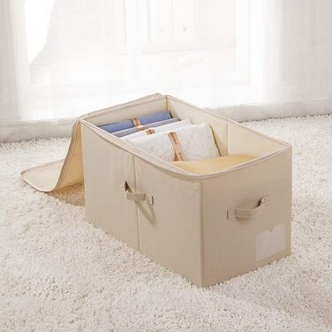 Amonseen 2 Large Foldable Fabric Storage Boxes with Zipper Lid for Queen/King Size Bedding, Winter Clothes in Bedroom Closet, Beige