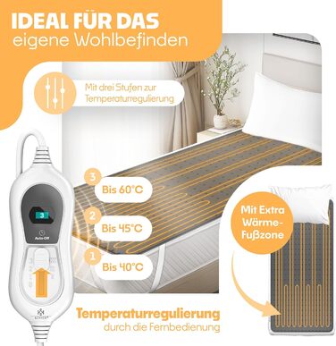 Електрична ковдра KESSER® з автоматичним вимкненням та пультом дистанційного керування | 3 температурні режими | Підійде для будь-якого ліжка | Тепла ковдра з м'якого флісу, білий колір, 150x80 см, антрацит
