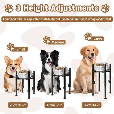Підставка для миски для собак з підставкою для лап, регульована по висоті (15-26 см), металева, для води та корму, для маленьких, середніх та великих собак (лише стійка)