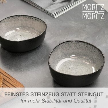 Набір органічних мюслі-мисок Moritz & Moritz (6 шт.) з кераміки, 500 мл, сучасний дизайн, градієнт кольору, стійкі до миття в посудомийній машині (сірий, сервіровочна миска (2x))