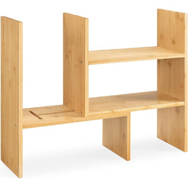 Navaris Acacia Desk Organizer 64x15.5x40 - Desk Shelf Organization System Adjustable - Corner Shelf for Kitchen Office Bathroom Shelf Attachment - Natural (Light Brown)