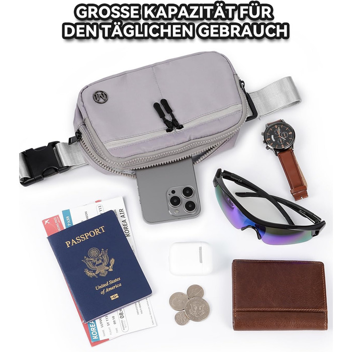 Гірчатка Mokze Bauchtasche 2L: стильна поясна сумка для чоловіків та жінок - водонепроникна, для бігу, велоспорту, подорожей, Marineblau (Grey)