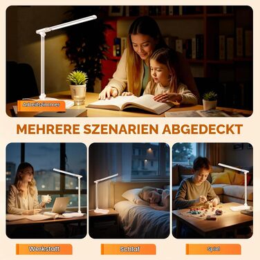 Світлодіодна настільна лампа Caldarax з регулюванням яскравості, 5 режимів світла, 10 рівнів інтенсивності, сенсорне керування та таймером, USB-порт, біла