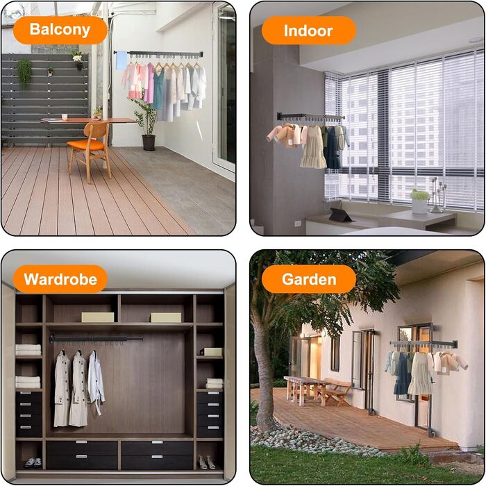 Висувний сушильник для білизни настінний з гачками, компактний для балкона, ванної кімнати, спальні (білий)