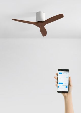 Вентилятор стельовий WINDCALM ABS з підсвічуванням та пультом, 40W, Ø112cm, 6 швидкостей, 3 LED-температури, таймер, літньо-зимовий режим, білий/темний ефект дерева