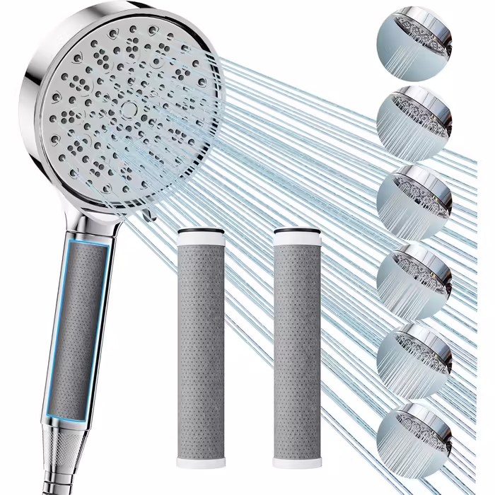 Cobbe Shower Head with Filter, High-Pressure Handheld Shower with Hose, 6 Spray Patterns Water-Saving Shower Head with 20-Layer Filtration, Shower Head for Hard Water, Residual Chlorine, Bacteria, and Heavy Metals (Chrome Finish)