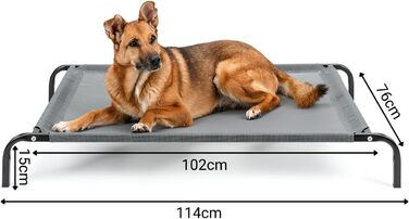 Лежанка для собак Lionto Outdoor, піднята, стабільна, сіра, 114x76x15 см. Зручна та стійка, з дихаючим покриттям та металевим каркасом. Захист від холоду підлоги.