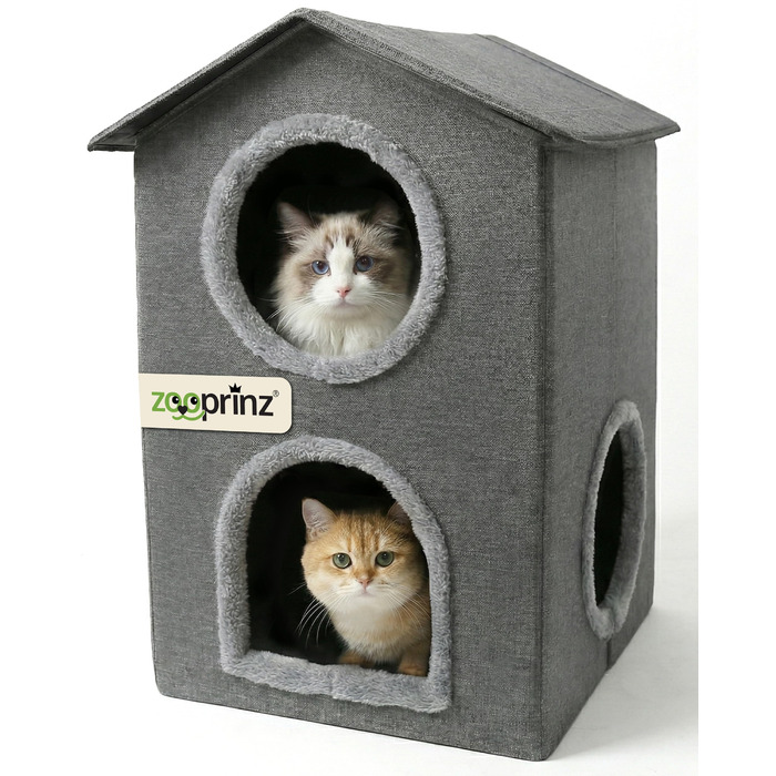 Кігтеточка-будиночок Zooprinz для котів – затишна печера, тепле ліжко для котів, великих котів, ліжко для котів з подушкою, кімнатний будиночок-кігтеточка, притулок та місце для відпочинку (Антрацит, 46 × 41,5 × 60 см)