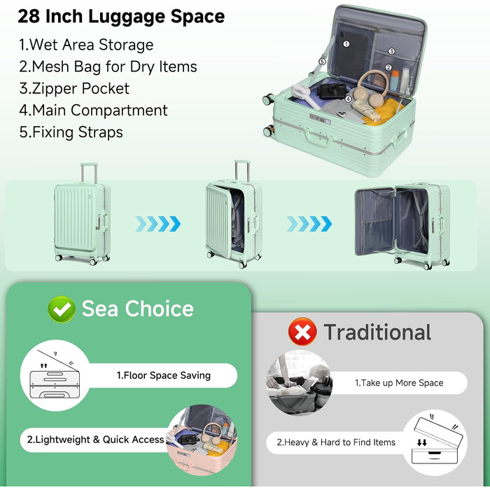Набір валіз Sea Choice Hartschalen 2 шт. (Trolley, 55/78 см) з TSA замком та тримачем для напоїв, зелений