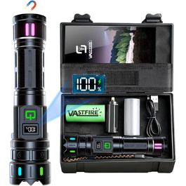 Ліхтар LED VASTFIRE 500000 люменів, тактичний, водонепроникний IP67, з LCD дисплеєм та магнітом, 30W, чорний