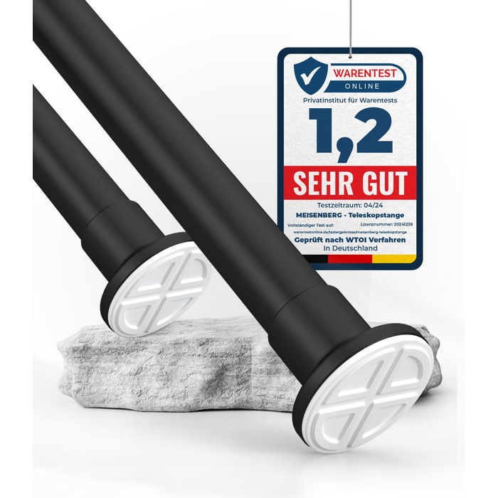 Штанга для штор без свердління, Ø 25 мм - телескопічна штанга для штор, душової стійки, кріплення для вікон, перегородок та кухні (70-120 см) (90-160 см), матовий чорний