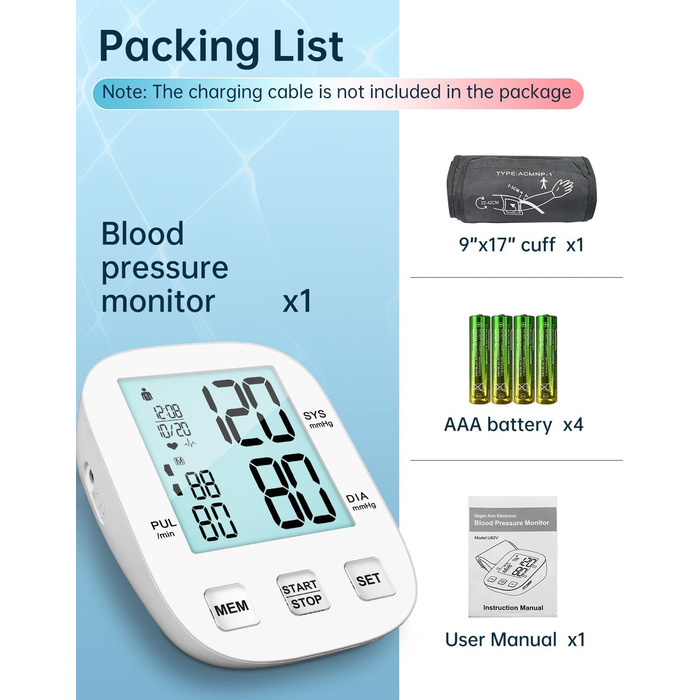 Тонометр на плече BP Blutdruckmessgerät: цифровий тонометр з регульованою великою манжетою 22-42 см, HOLFENRY тонометр на зап'ястя для дорослих та літніх людей