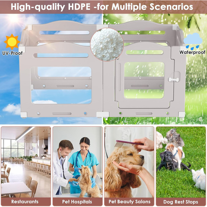 Клітка для цуценят з акрилу 60 см, 7 шт. + 1 вольєр для собак з дверцятами, без решіток, для дому, з присосками, прозора, теплий сірий (5+1)