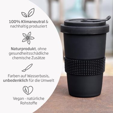 Mahlwerck Coffee-to-go Mug, Porcelain Coffee-to-go Cup with Leak-proof Lid, Design, Grey, 400ml (1 Piece (1-Pack), Black)
