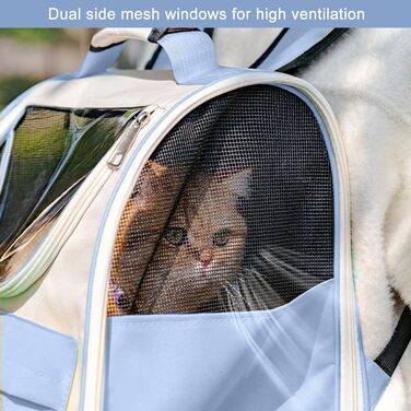 Рюкзак для тварин з сіткою, складаний рюкзак для кота/собаки з мискою для подорожей, водонепроникний оксфорд, до 15 кг, блакитний