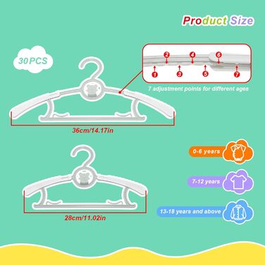 30 дитячих вішалок для одягу, регульовані, 28-36 см, з антиковзким покриттям та бантиками, для дітей, сірі