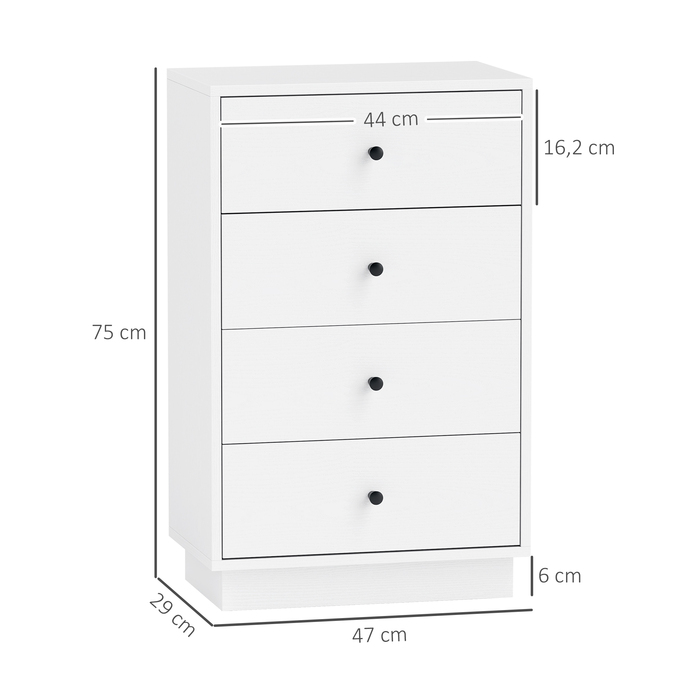 HOMCOM Chest of Drawers Sideboard with 4 Drawers Storage Cabinet Made of Wood Composite Modern Style Drawer Cabinet, Chest of Drawers for Living Room, Bedroom, Hallway 47 x 29 x 75 cm White | Aosom
