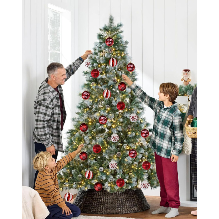 Набір прикрас на ялинку 40 шт. червоно-білі, 6 см, пластикові, з підвісками, небрудні, різноманітні поверхні та візерунки, для внутрішнього та зовнішнього використання